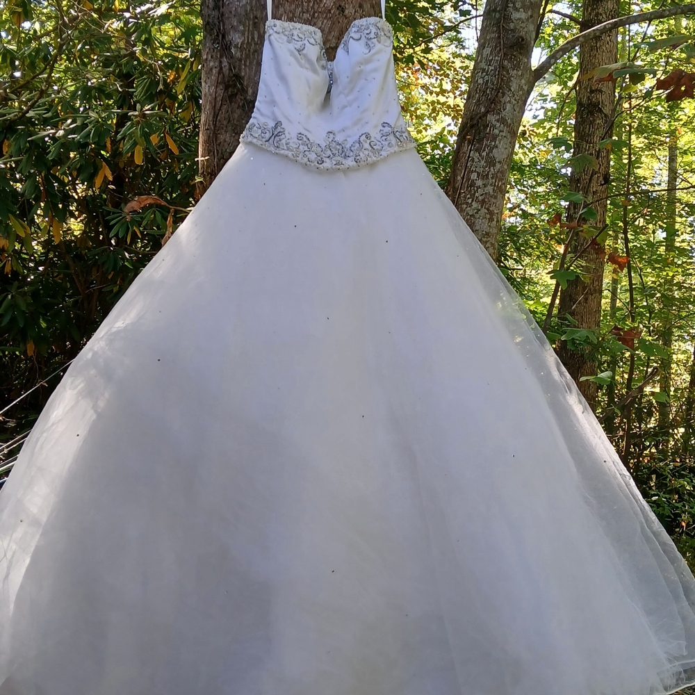 Mori Lee White Wedding Gown with Silver Accents